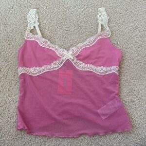 Edikted Pink and White Lace Trim Tank